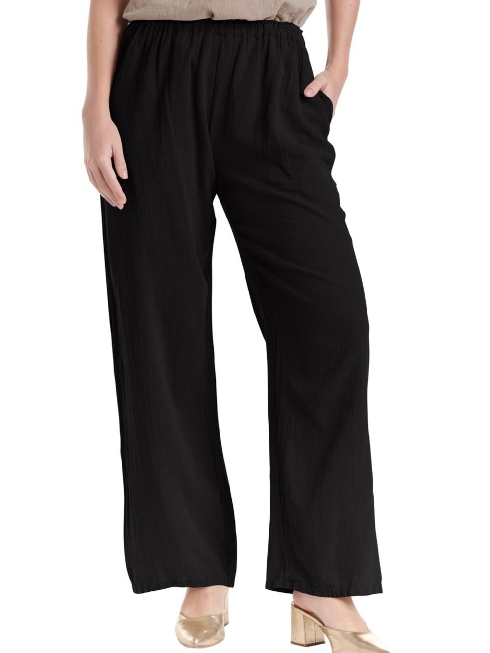 Oh My Gauze! Basic Cotton Pants Sz 3 (L/XL) Black Straight Leg Coastal Boho READ